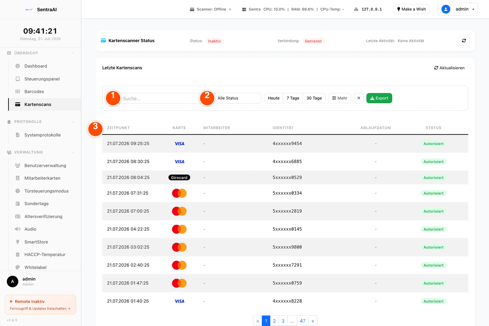 Liste der Kartenscans mit Filtern
