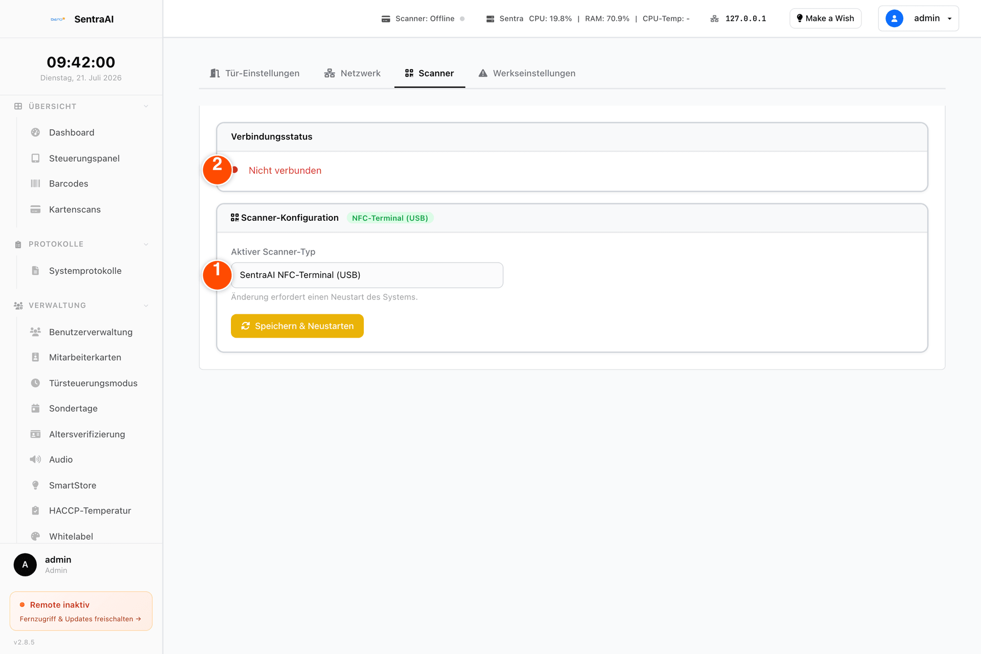 Reiter Scanner mit Verbindungsstatus