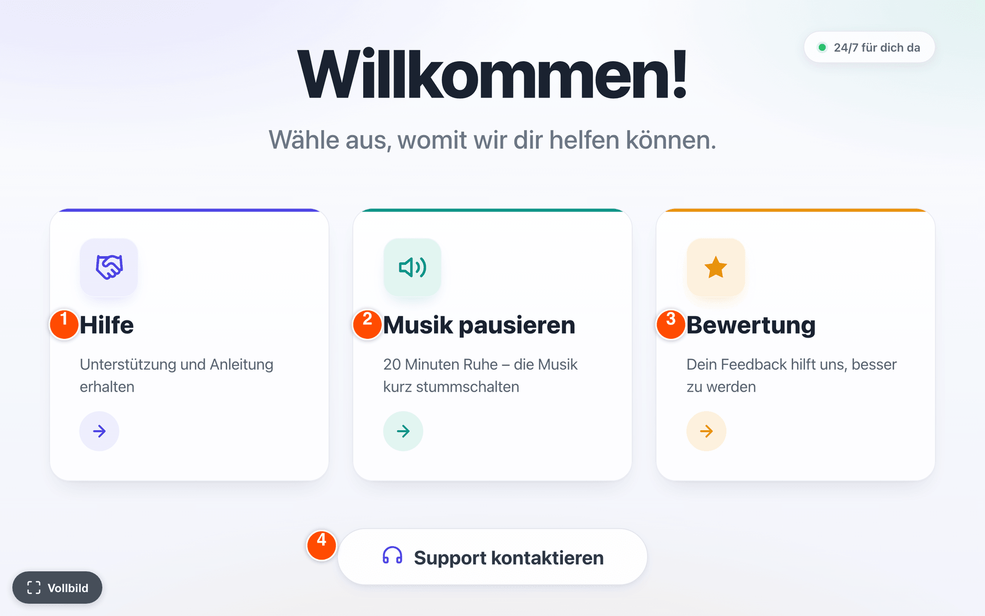 Gast-Ansicht auf dem Kiosk-Tablet