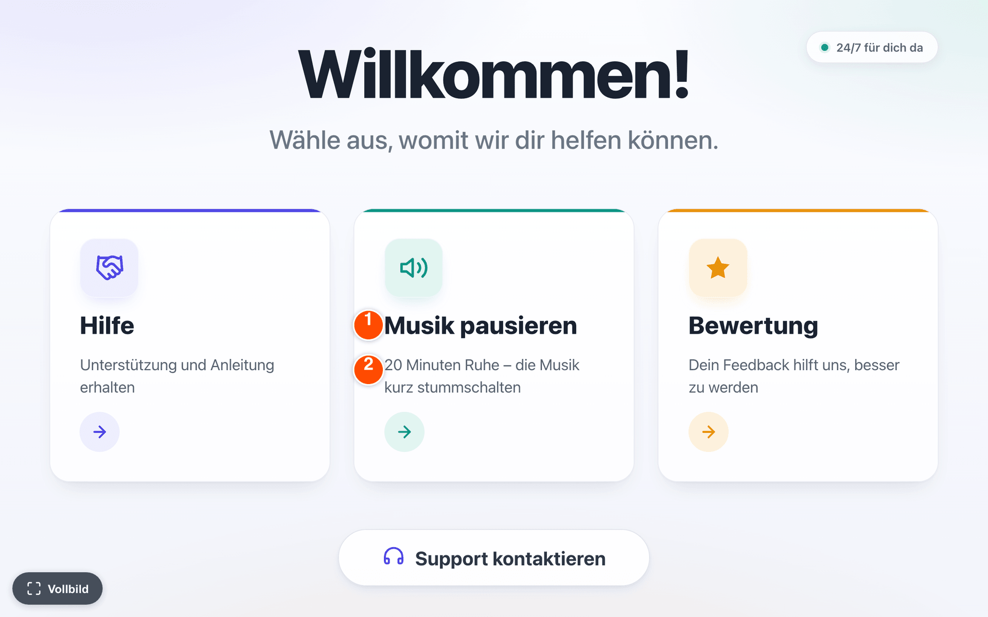 Die Kachel Musik pausieren in der Gast-Ansicht